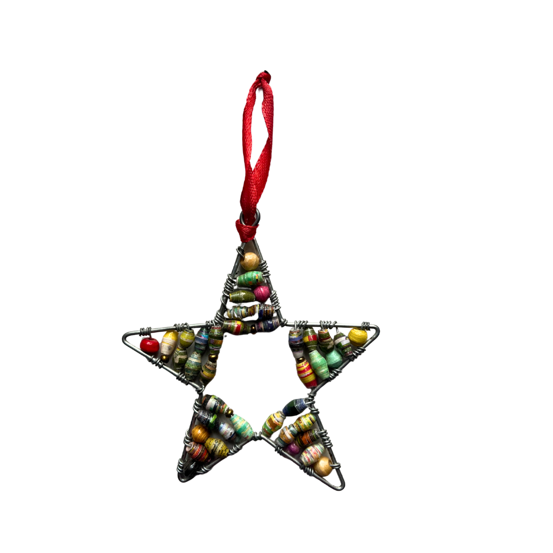 Recycled Paper Beaded Star Tree Ornaments