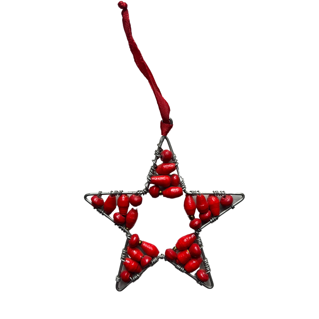 Recycled Paper Beaded Star Tree Ornaments