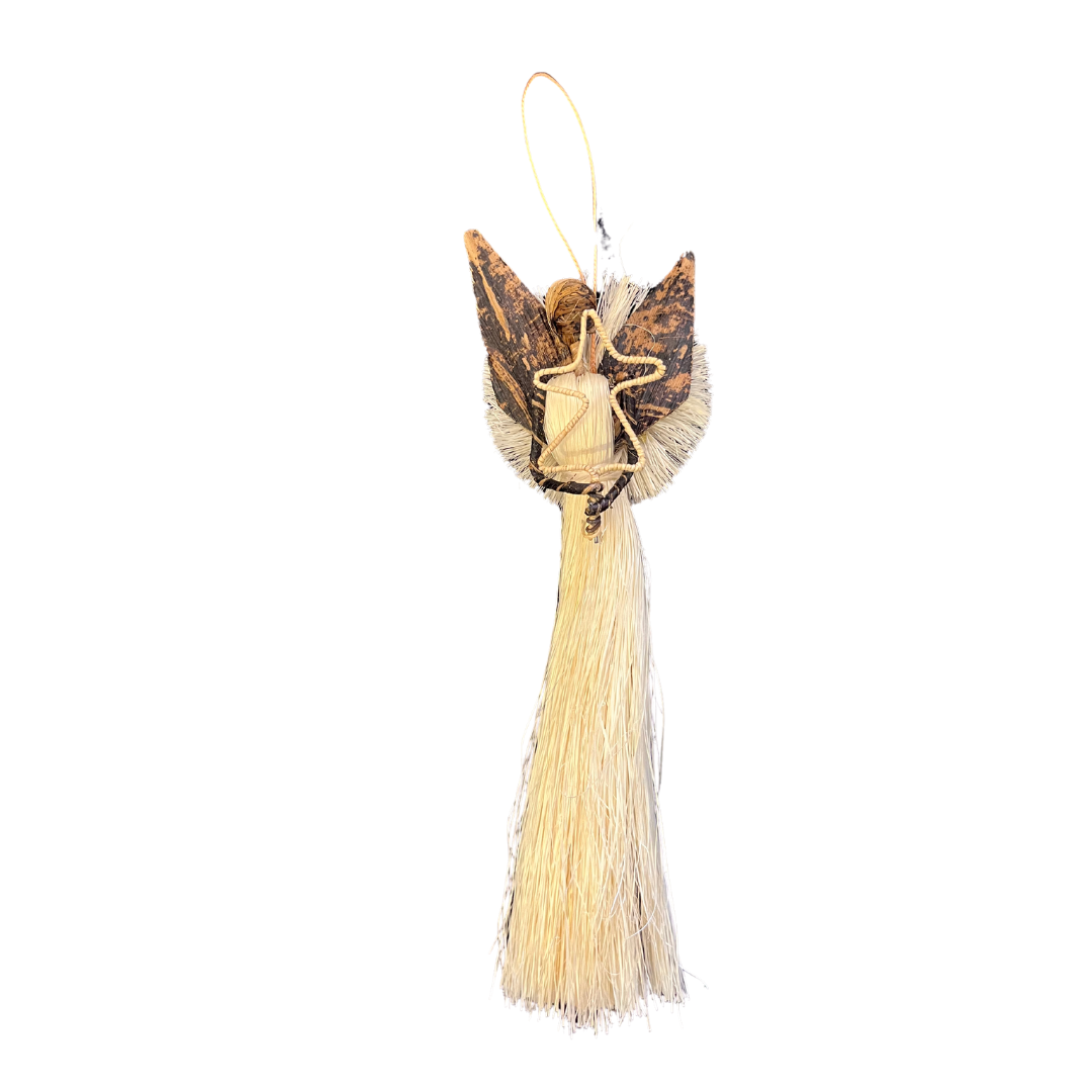 Raffia & Banana Fibre Handmade Angel Ornament (Long-skirted) (various colours available)