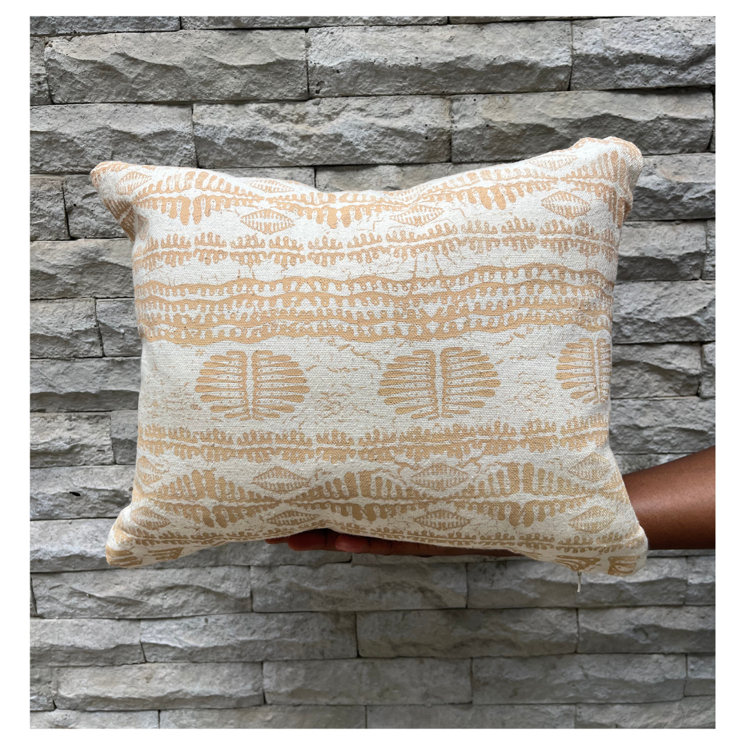 Hand Screen-Printed Beige Throw Pillow