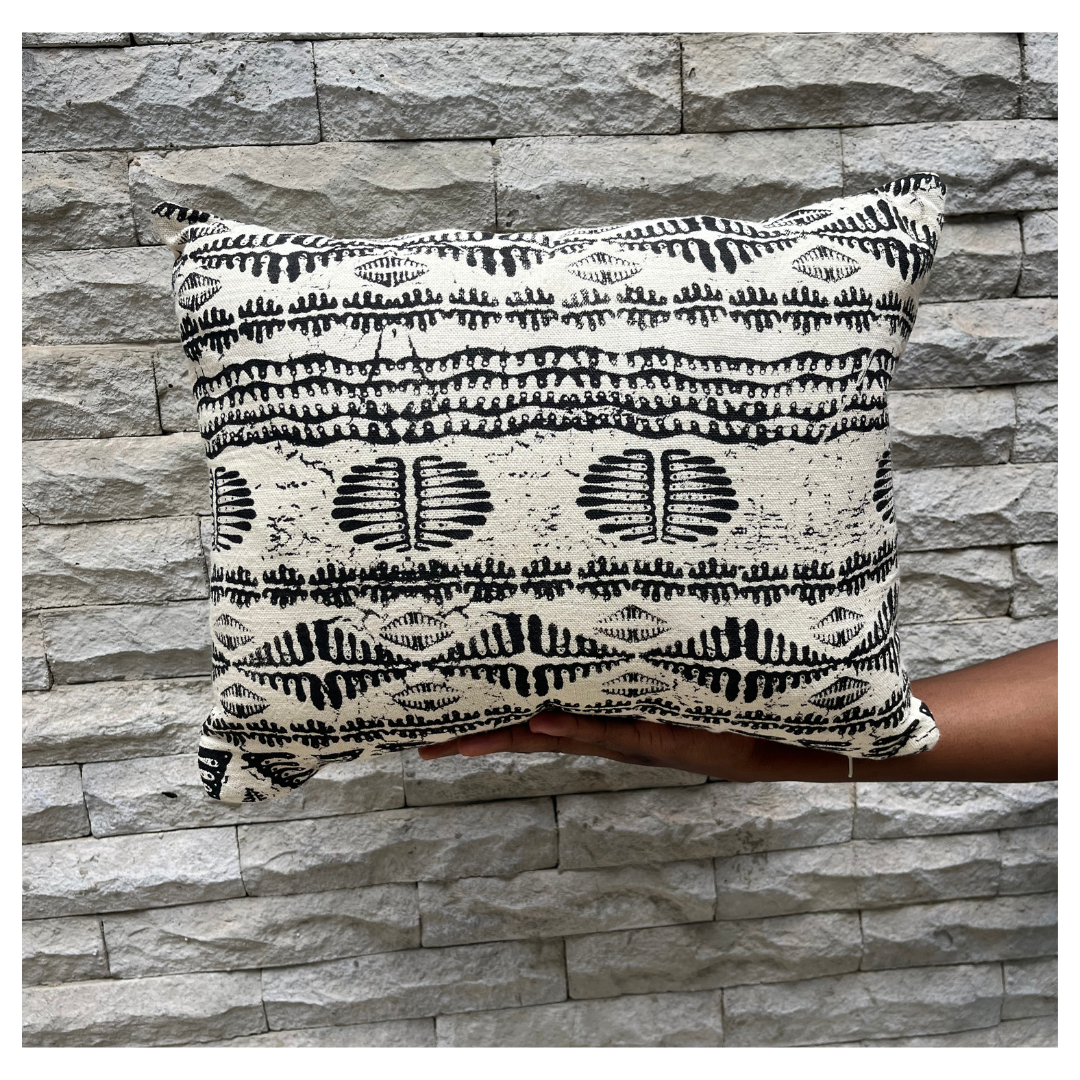 Hand Screen-Printed Black & White Pattern Throw Pillow