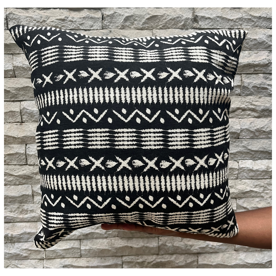 Hand Screen-Printed Black Pattern Print Throw Pillow