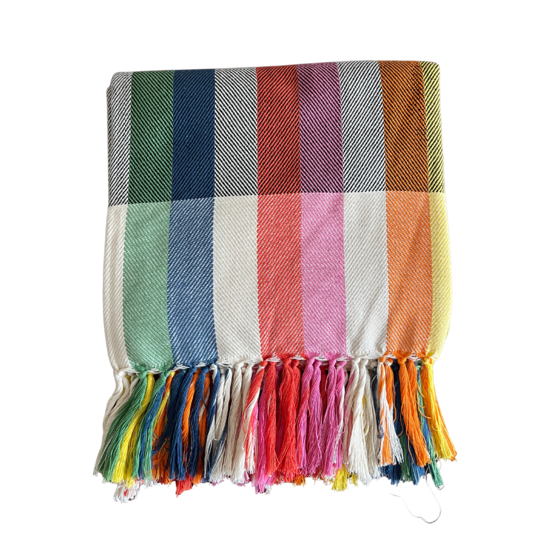 Rainbow Herringbone Cotton Throw Blanket