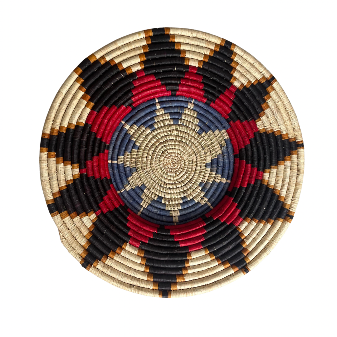 Flat Basket - Medium, Star Pattern, Black/Red/Blue/Natural