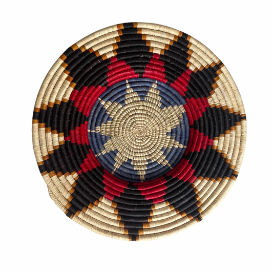Flat Basket - Medium, Star Pattern, Black/Red/Blue/Natural