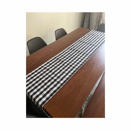 Black & White Ugandan Cotton Chequered Print Table Runner