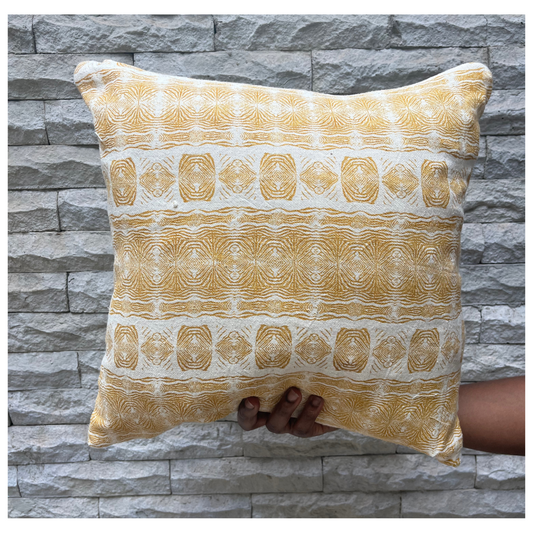 Hand Screen-Printed Yellow Throw Pillow