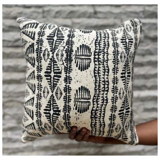 Hand Screen-Printed Black & White Pattern Throw Pillow