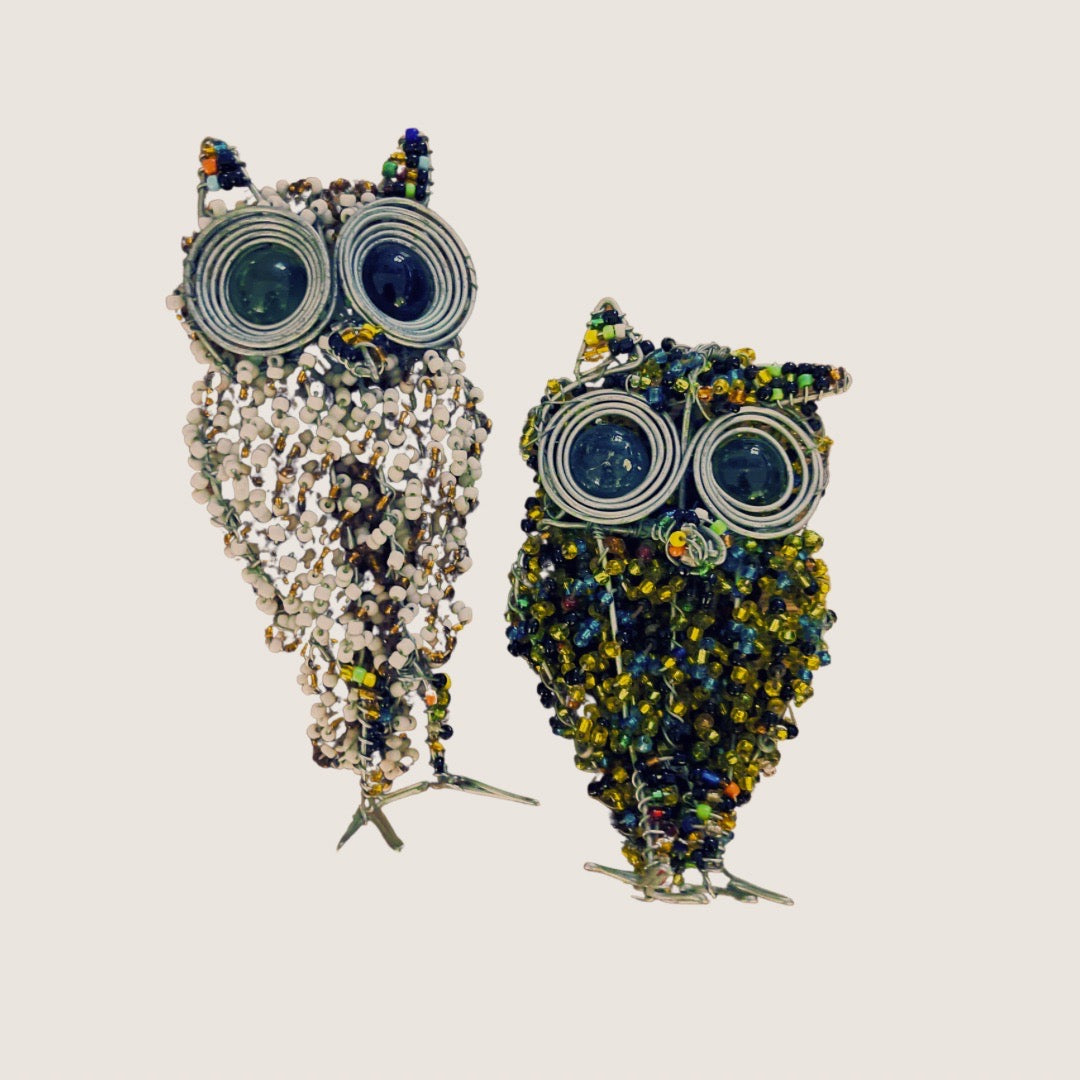 Hand beaded ornamental owls