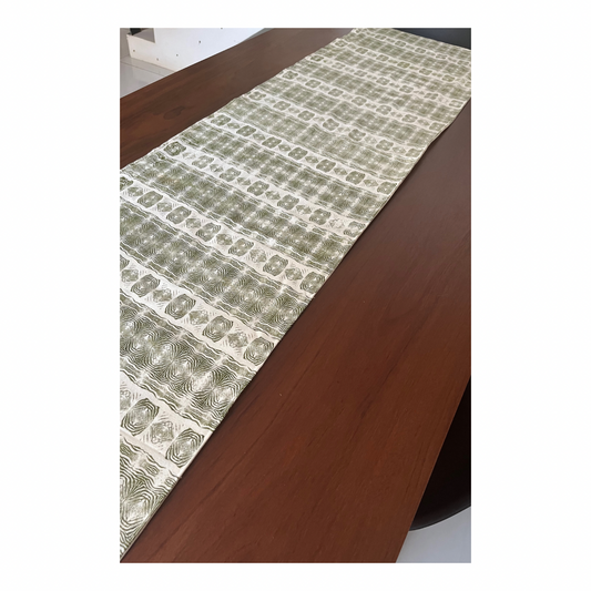 Green Screenprint/Cream Double-Sided Table Runner