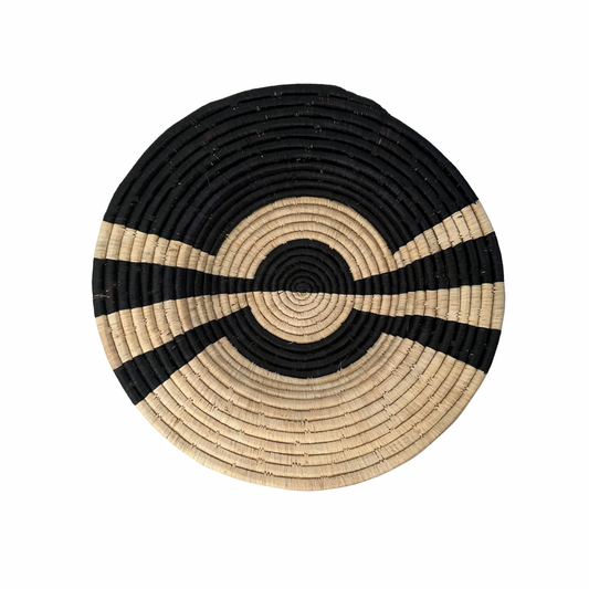 Black & Natural Patterned Flat/Wall Basket (Medium Size)