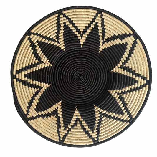 Flat Basket - Large, black & white star pattern