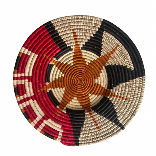 Flat Basket - Medium, Star Pattern, Black/Red/Orange/Natural